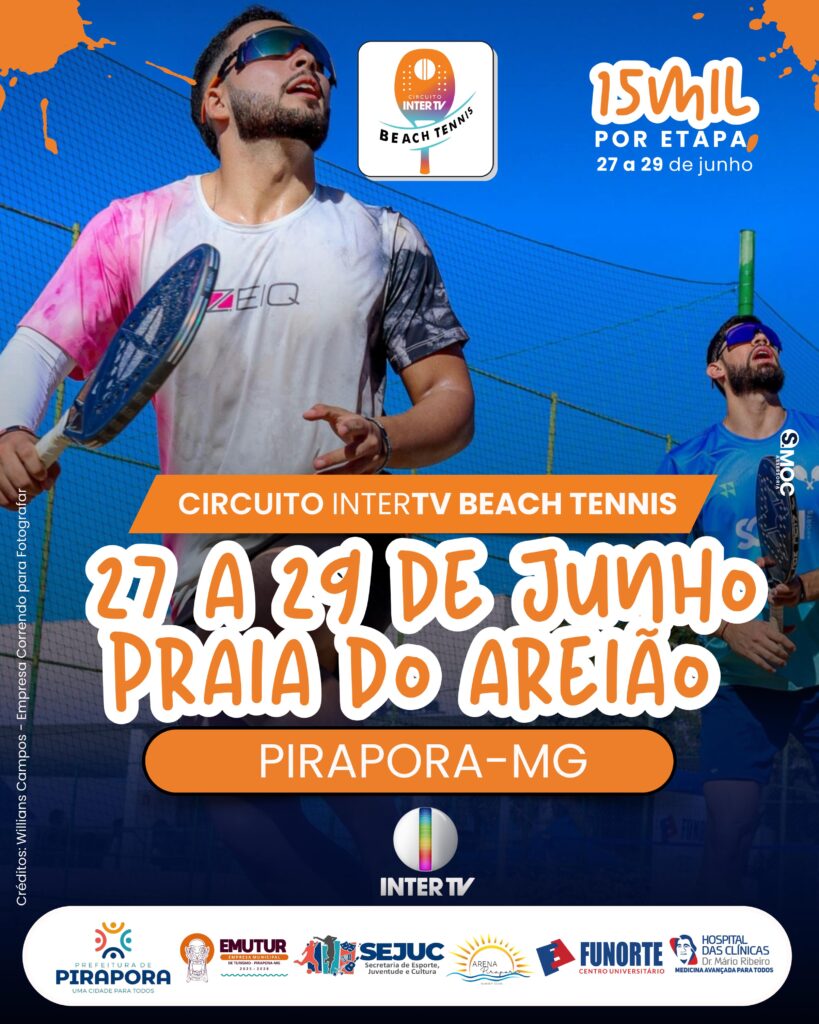 Praia do Areião em Pirapora vai receber o 2º Circuito InterTV de Beach Tennis